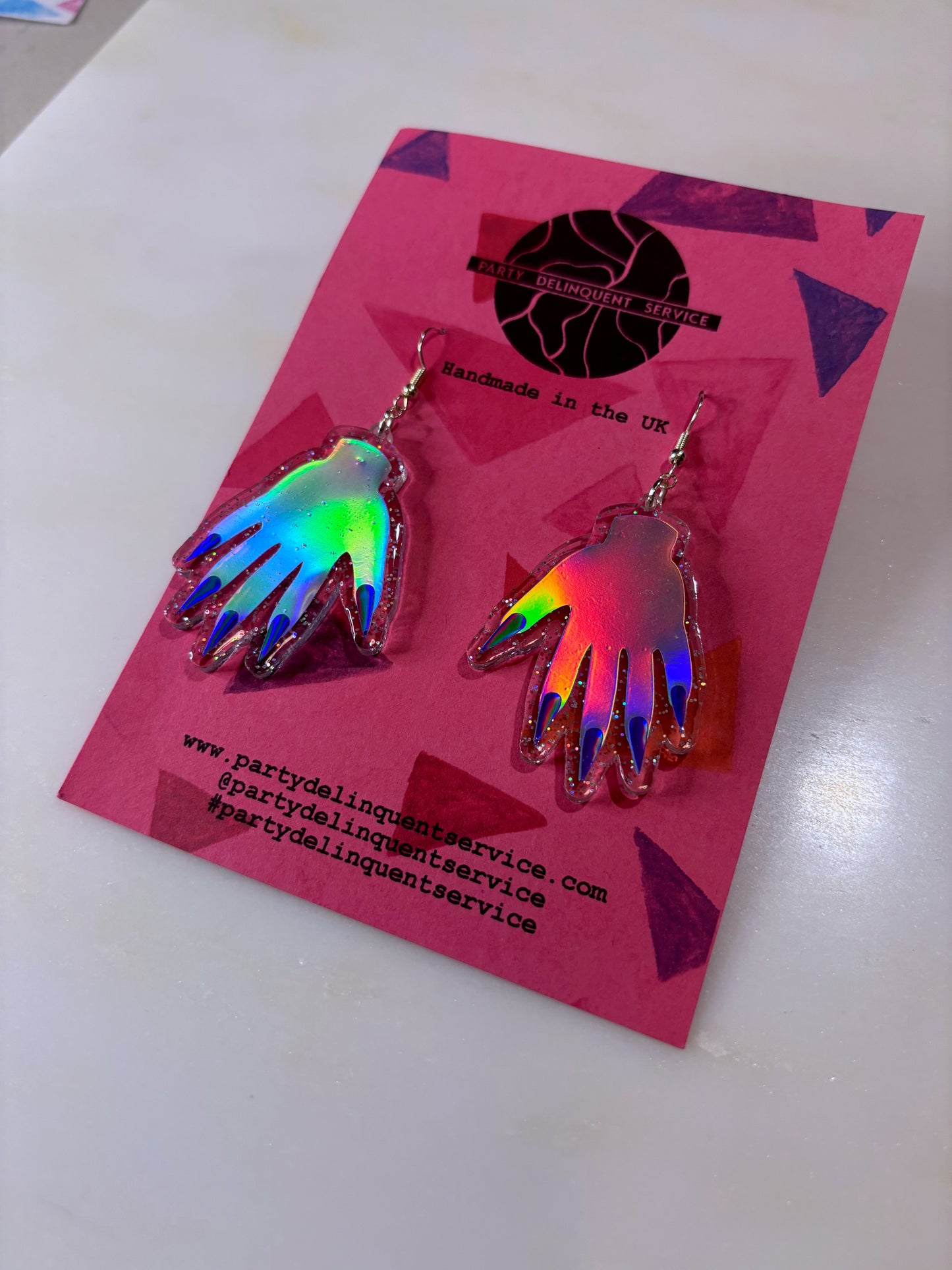 *Seconds* Sparkly Hand Acrylic Earrings - Silver Holo & Clear Holo Glitter image 9