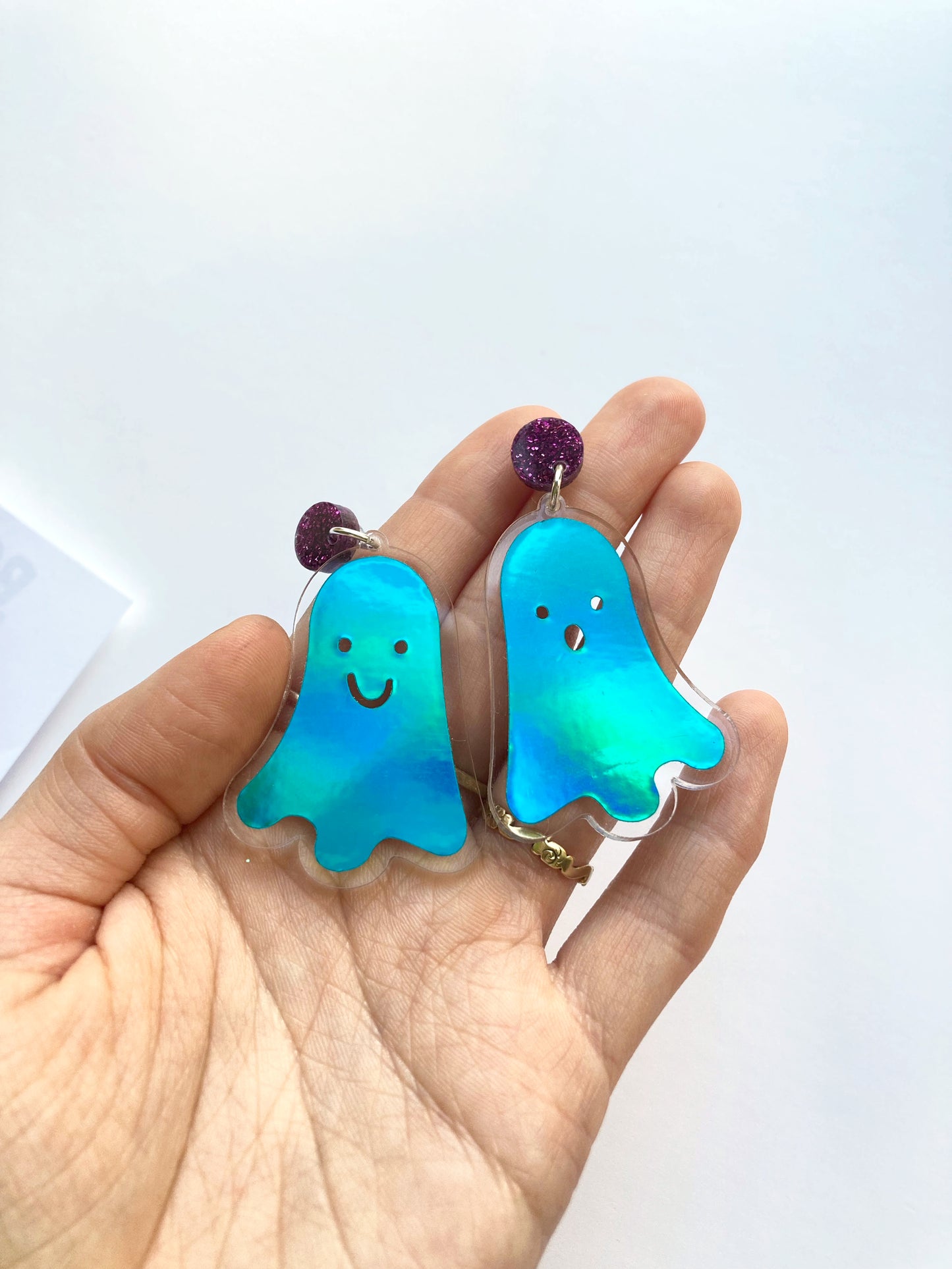 Holographic Ghost Earrings - Ocean Teal image 3