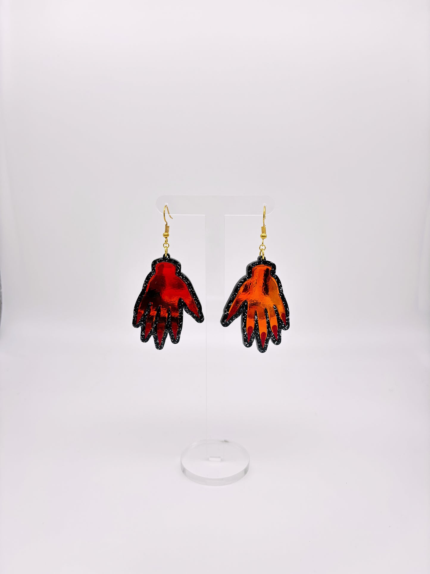 Sparkly Hand Acrylic Earrings - Tourmaline Aurora & Black Glitter image 2