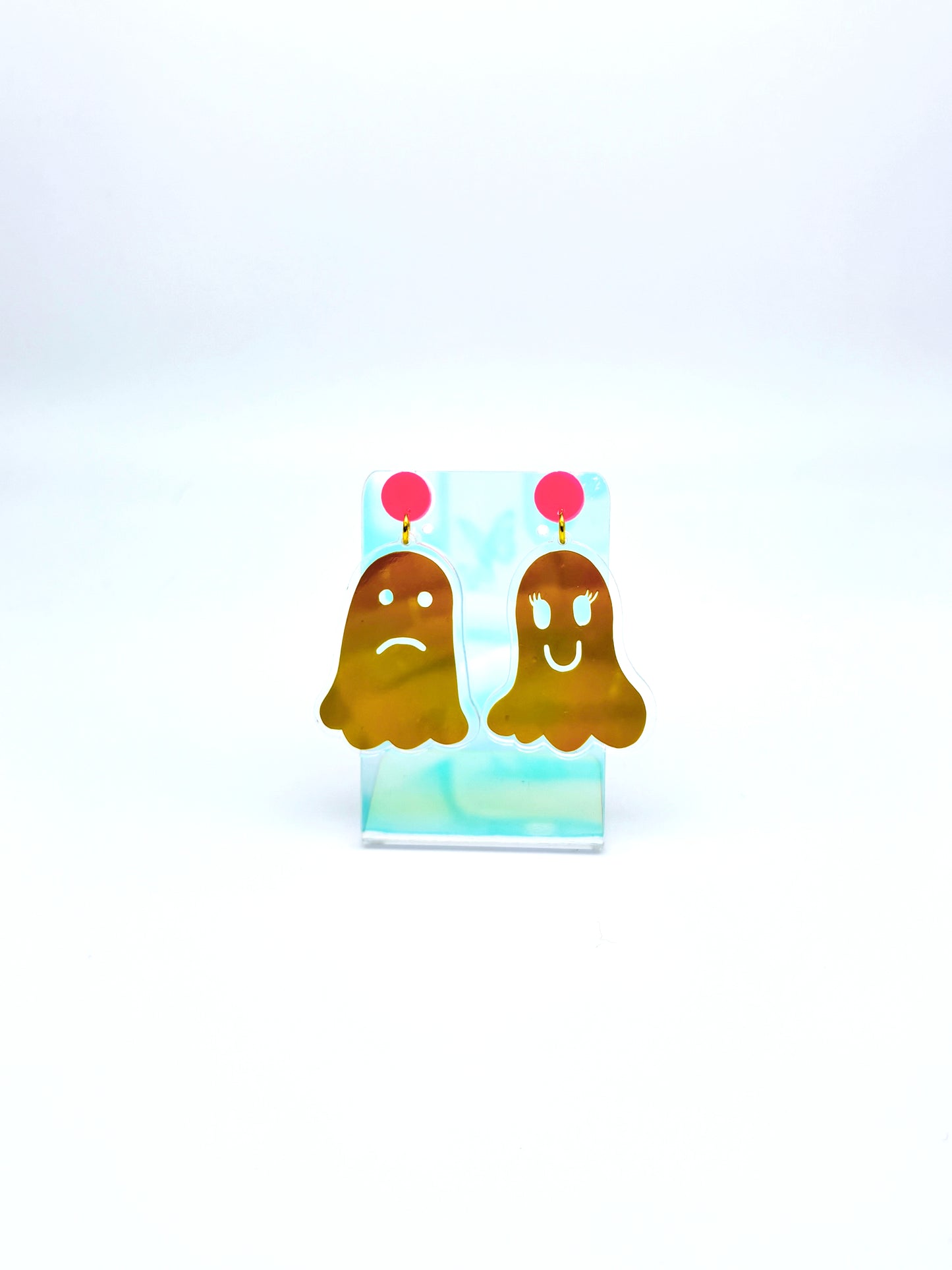 Holographic Ghost Earrings - Yellow Gold & Hot Pink image 6
