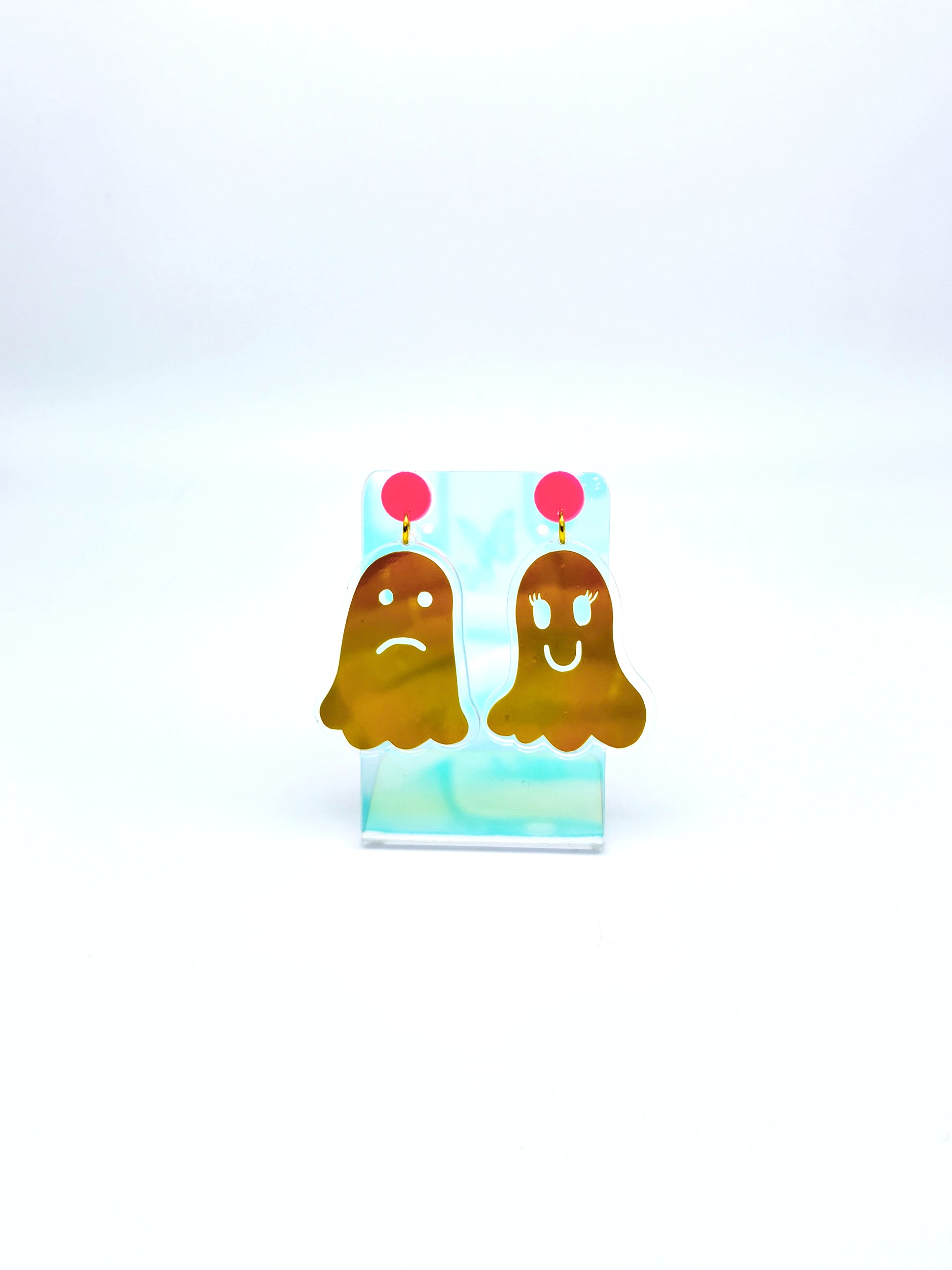 Holographic Ghost Earrings - Yellow Gold & Hot Pink image 6