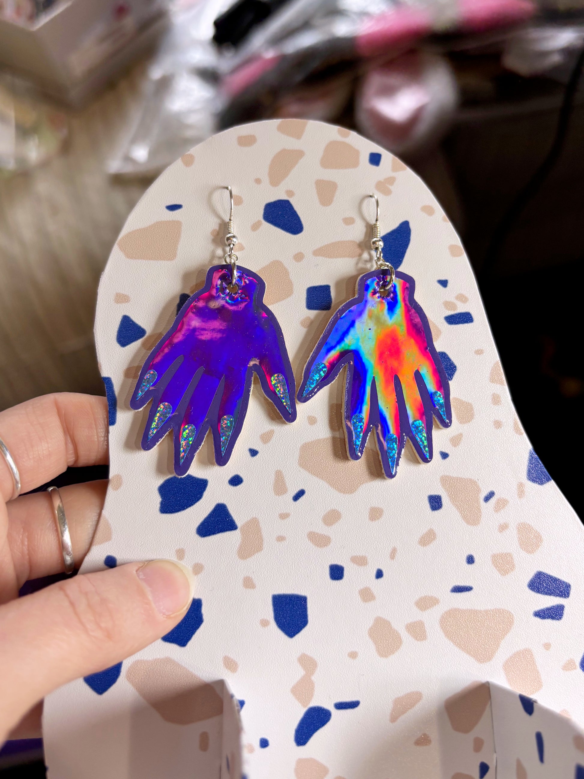 Sparkly Hand Earrings - Purple Holo image 7