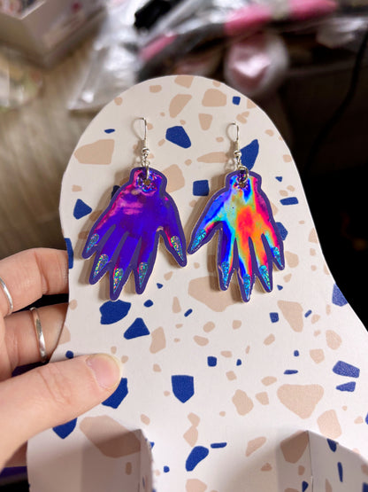 Sparkly Hand Earrings - Purple Holo image 7