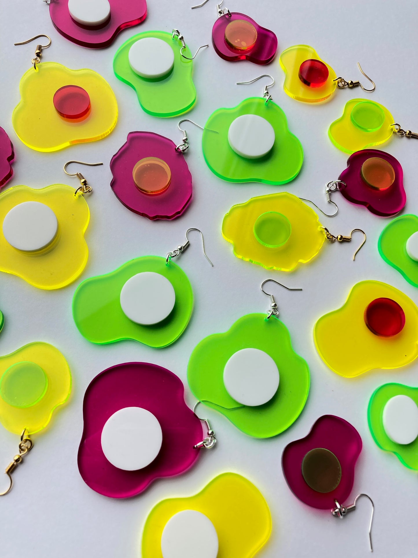 Neon Fluorescent Fried Egg Earrings - Big Yellow & Pink Eggs image 5