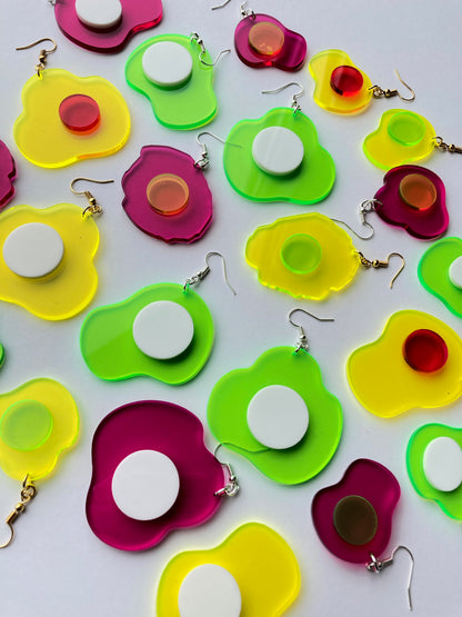 Neon Fluorescent Fried Egg Earrings - Big Yellow & Pink Eggs image 5