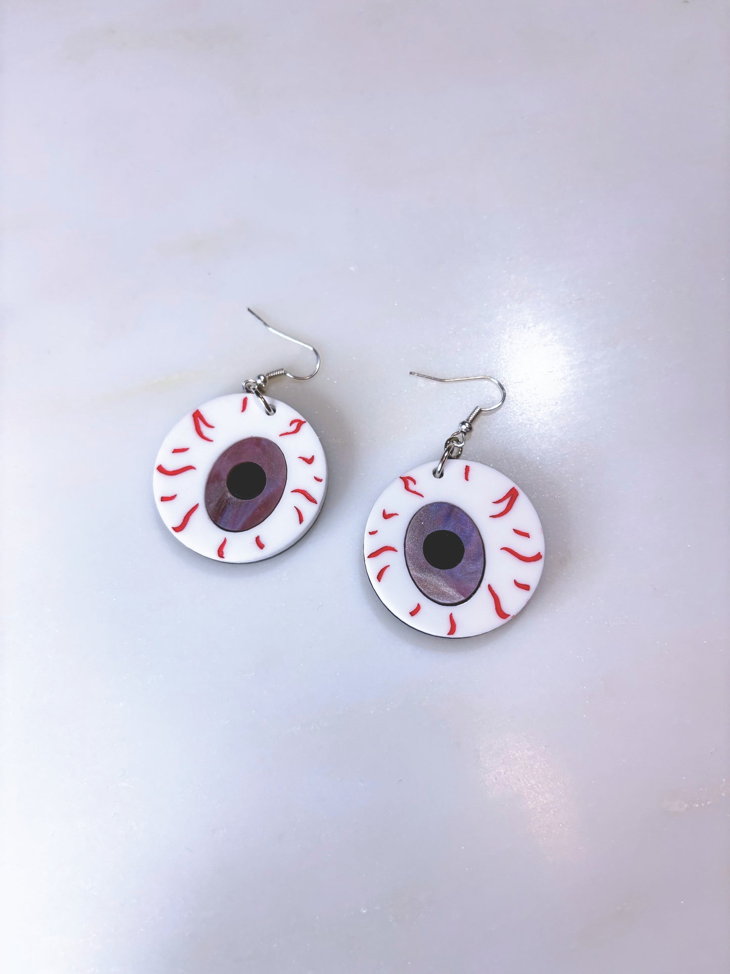 *Sample* Medium Eyeball Earrings - Swirly Lilac Marble image 2