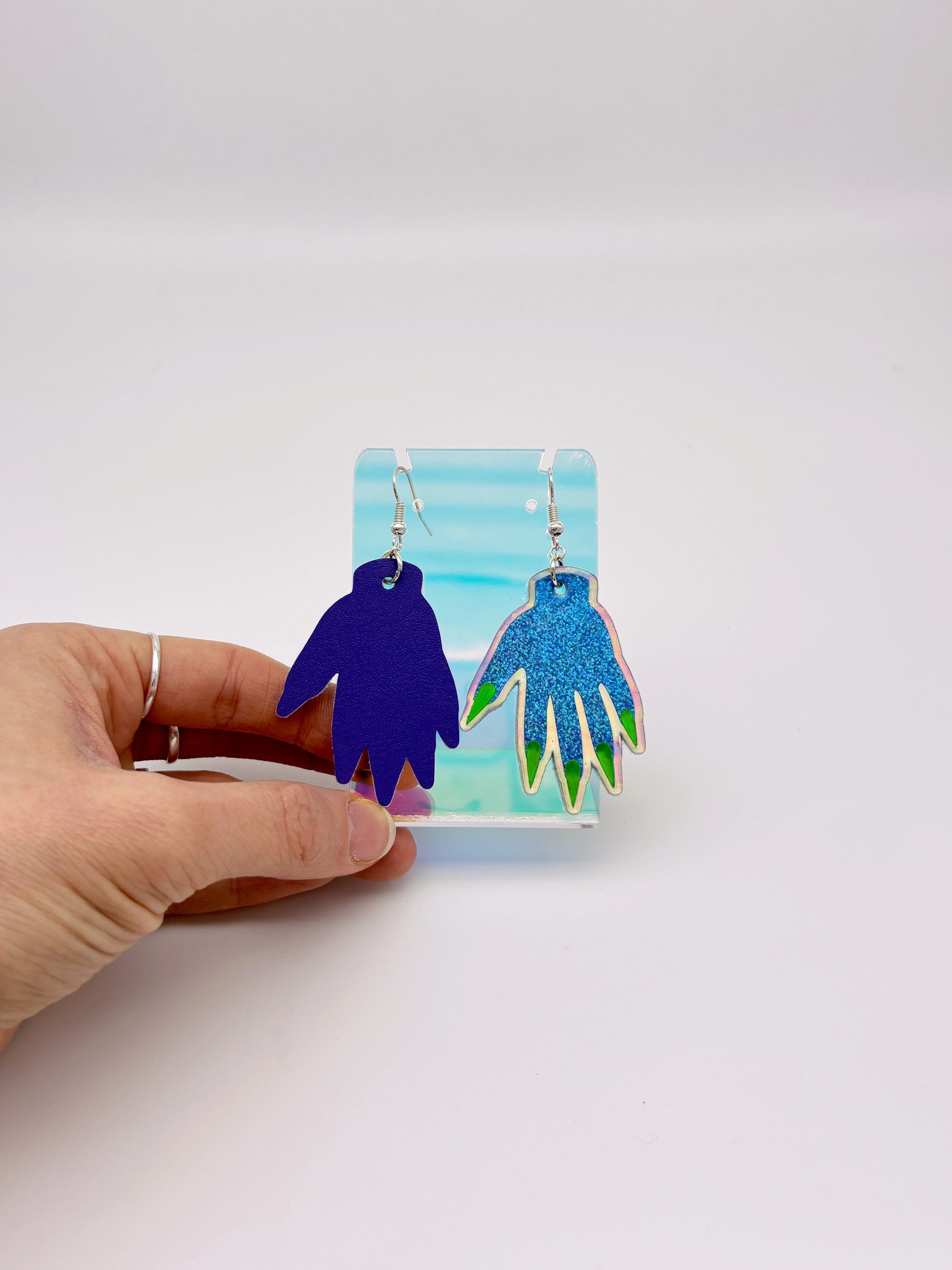 Sparkly Hand Earrings - Sky Blue Shimmer image 3