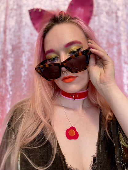 Fringed PVC choker - Baby Pink & Red image 3