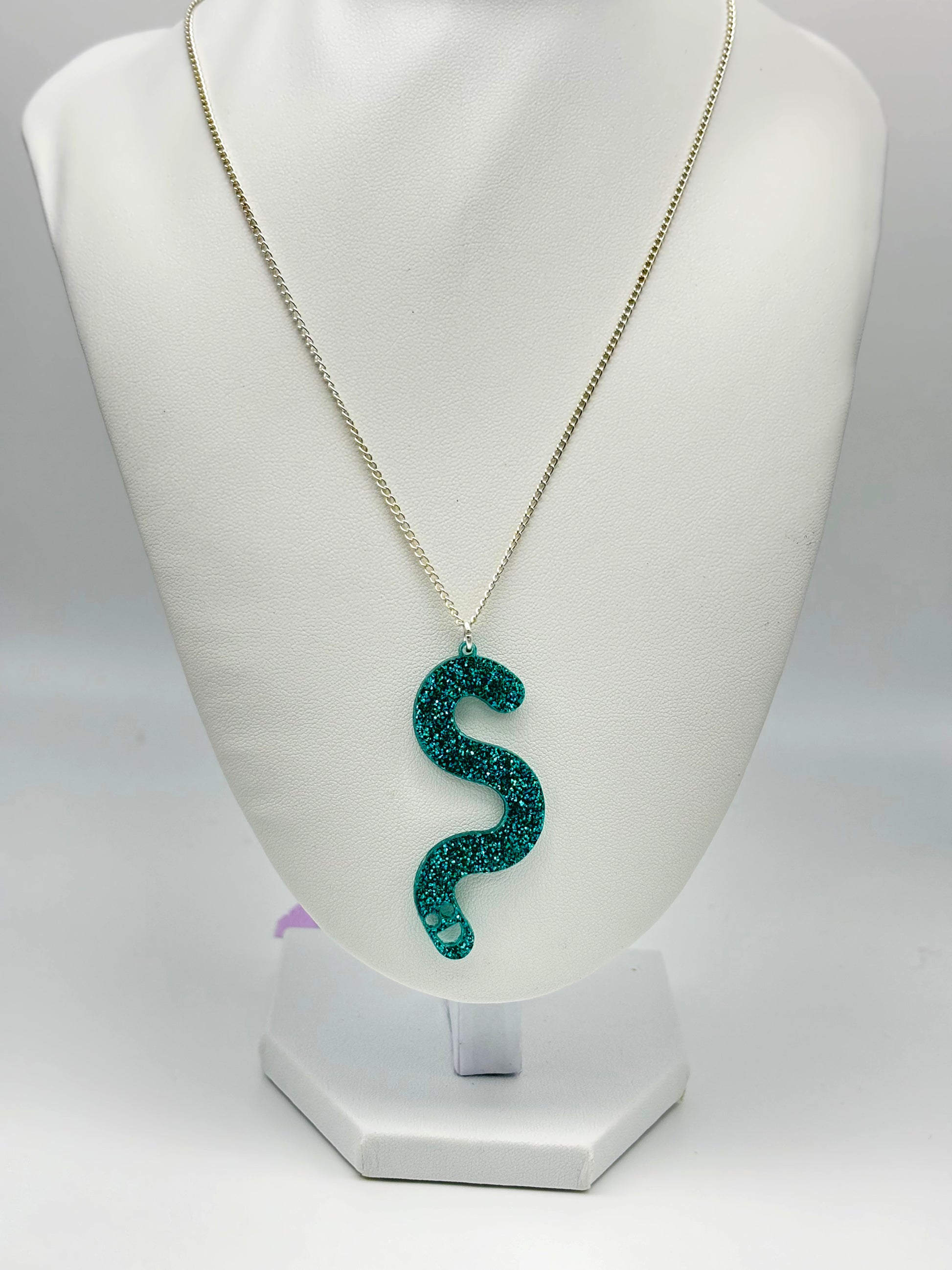 Wormie Necklace - Teal Glitter image 1