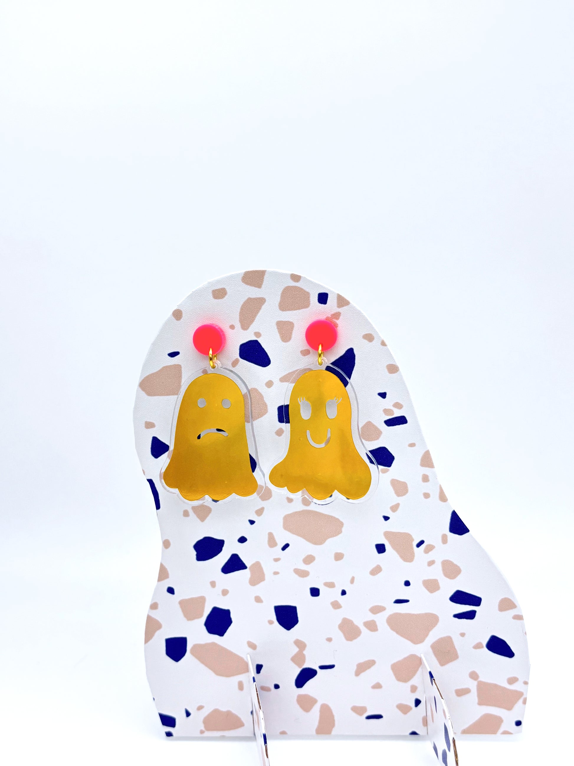 Holographic Ghost Earrings - Yellow Gold & Hot Pink image 2