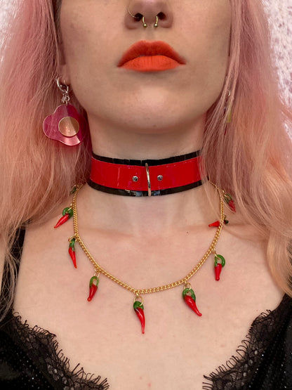Fringed PVC choker - Black & Red image 6