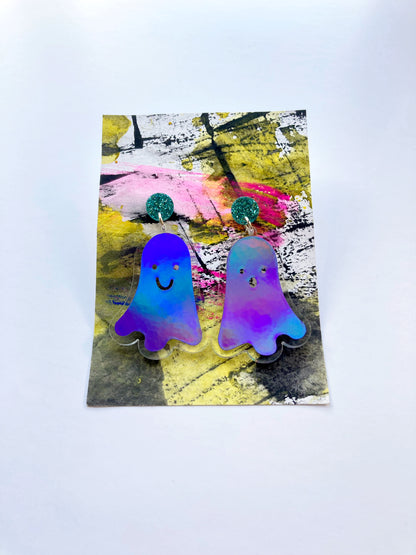 Holographic Ghost Earrings - Purple & Teal image 0