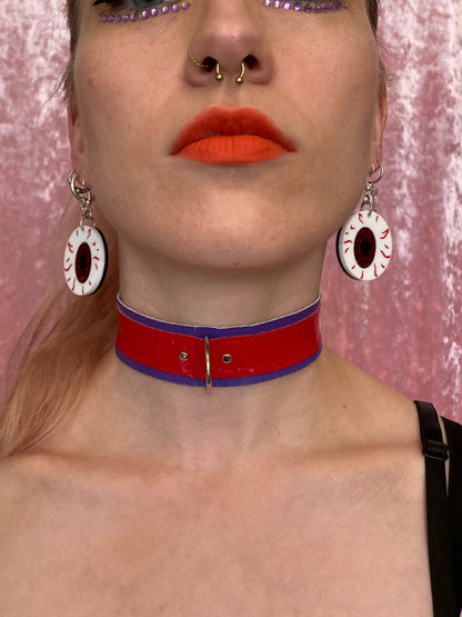 Fringed PVC choker - Purple & Red image 1