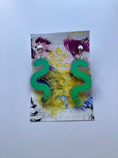 Acrylic & Vinyl Worm Earrings - Clip Ons - Jungle Cobalt image 0