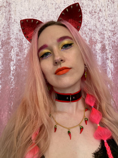 Fringed PVC choker - Red & Black image 5