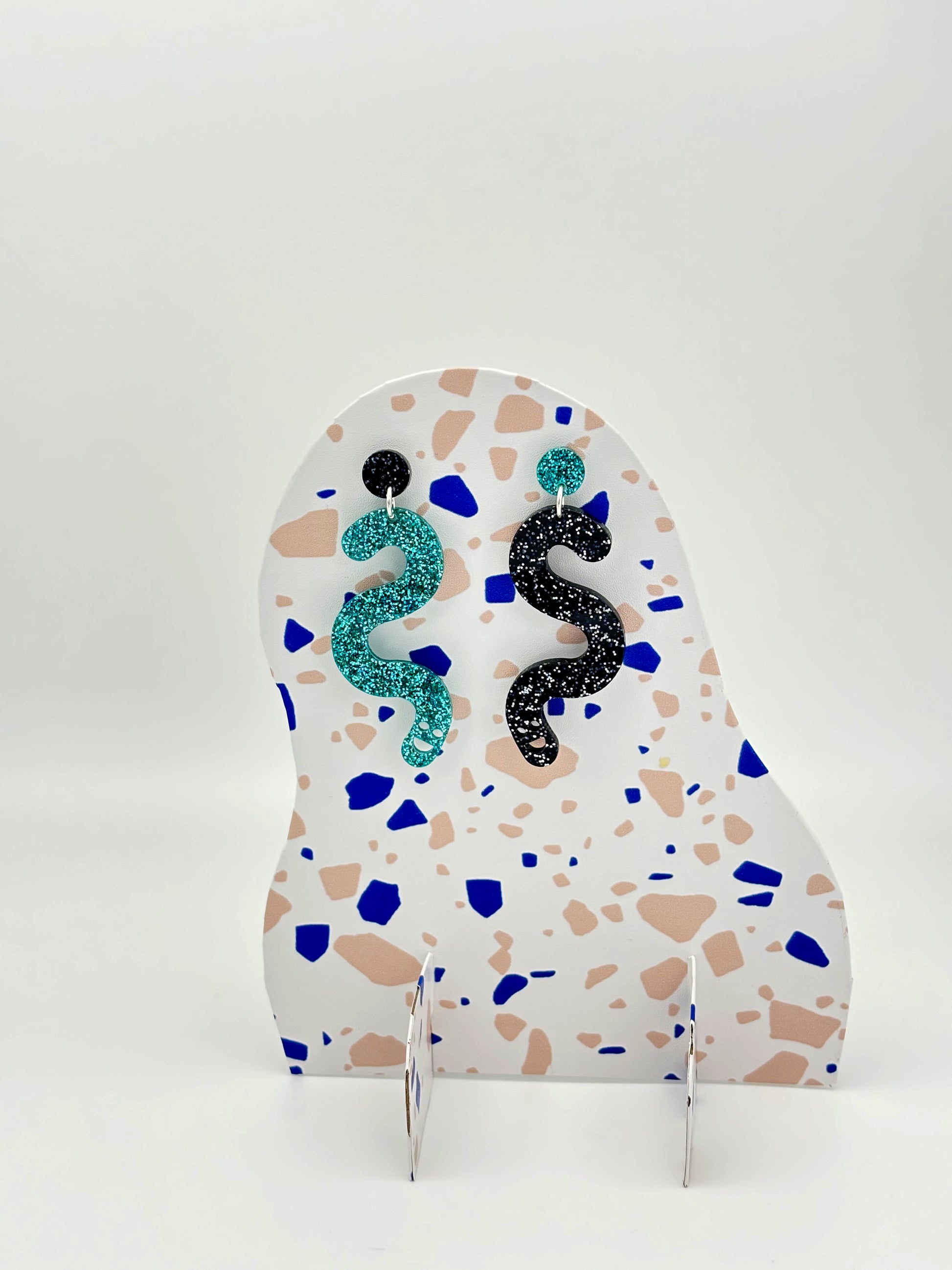 Glitter Worm Contrast Earrings - Teal & Black image 0