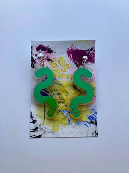 Acrylic & Vinyl Worm Earrings - Clip Ons - Jungle Cobalt image 5