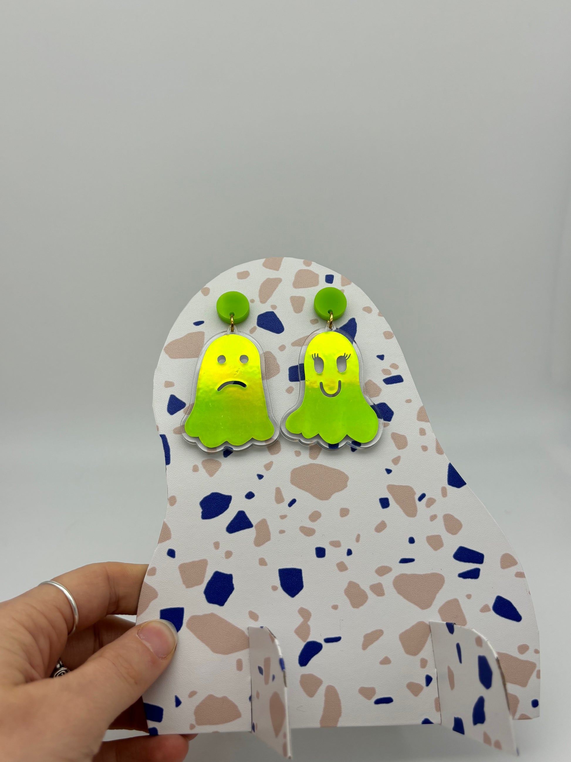 Holographic Ghost Earrings - Double Lime Green image 5