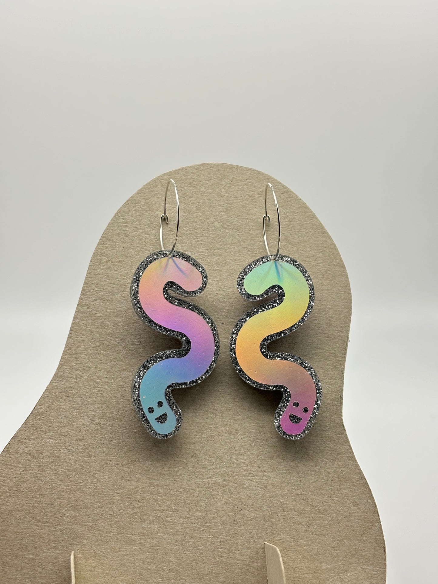 Double Sided Glitter Acrylic Worm Hoop Earrings image 7