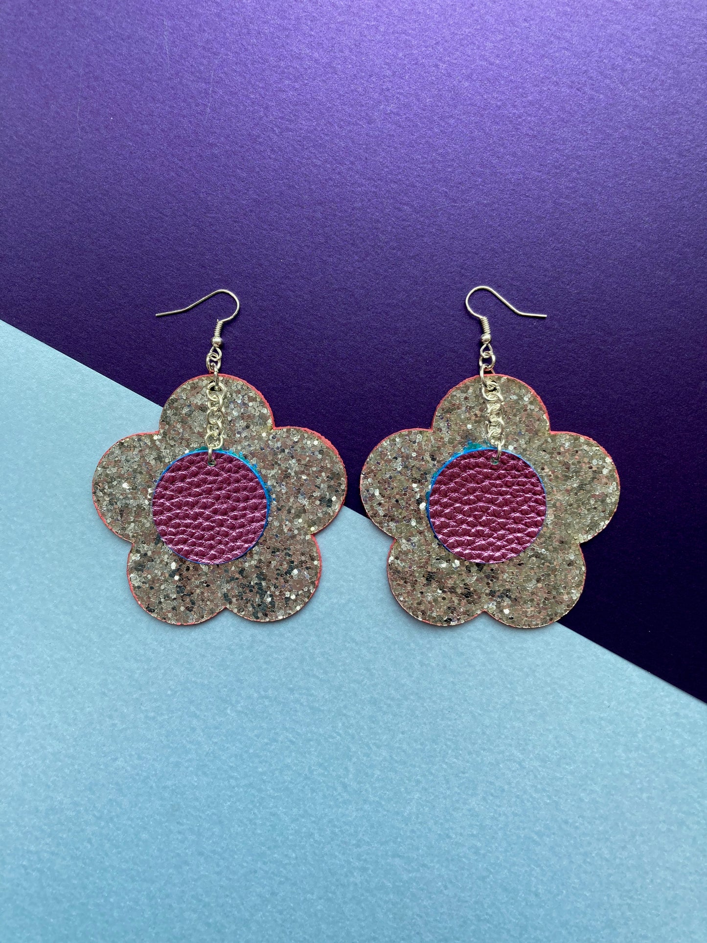Disco Flower Silver Large Statement Earrings image 0