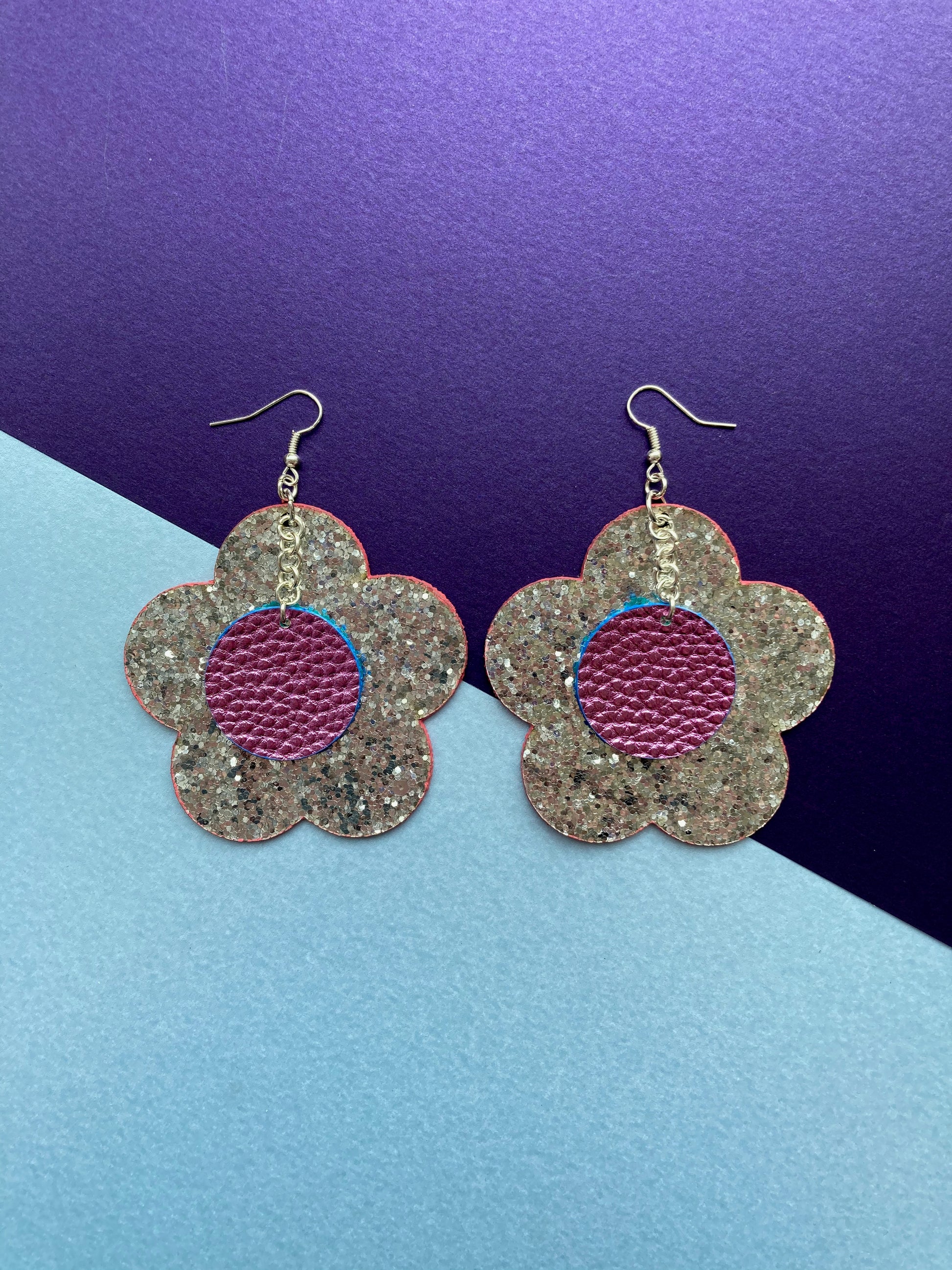 Disco Flower Silver Large Statement Earrings image 0