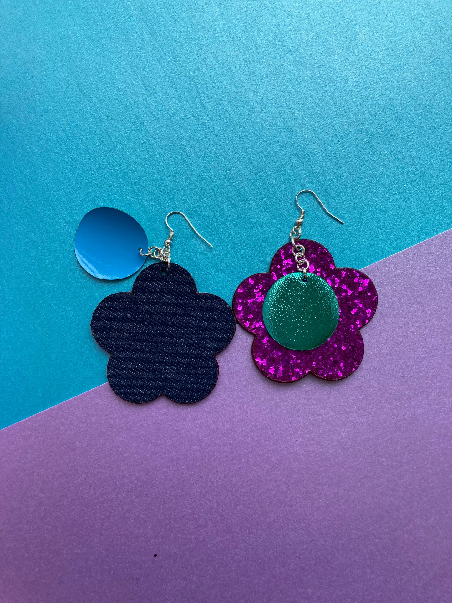 Magenta Disco Flower Earrings image 4