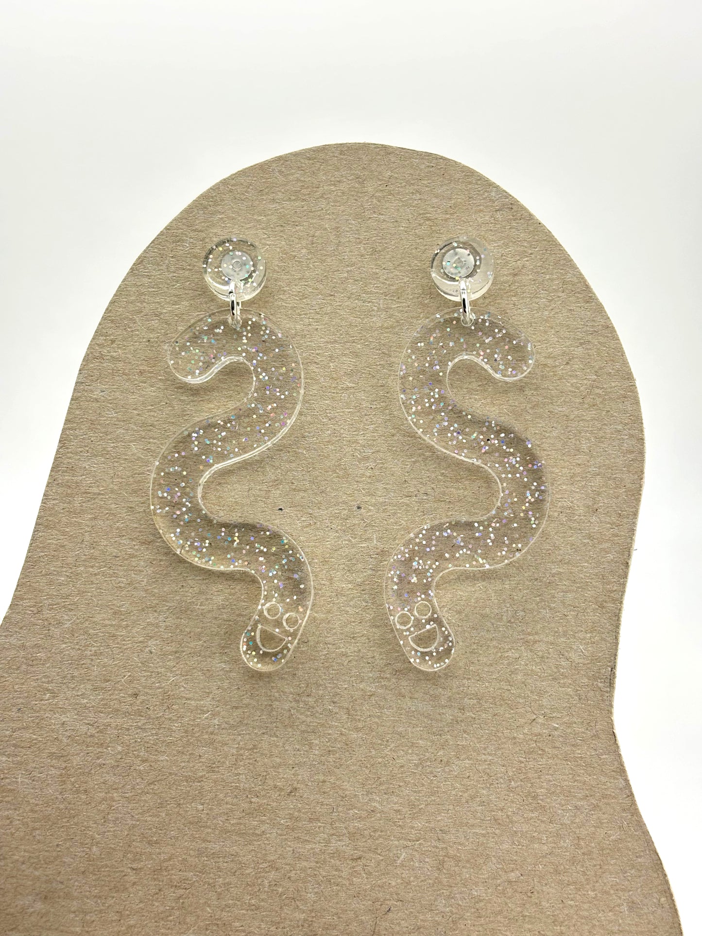 Glitter Worm Stud Earrings - Clear Rainbow image 6