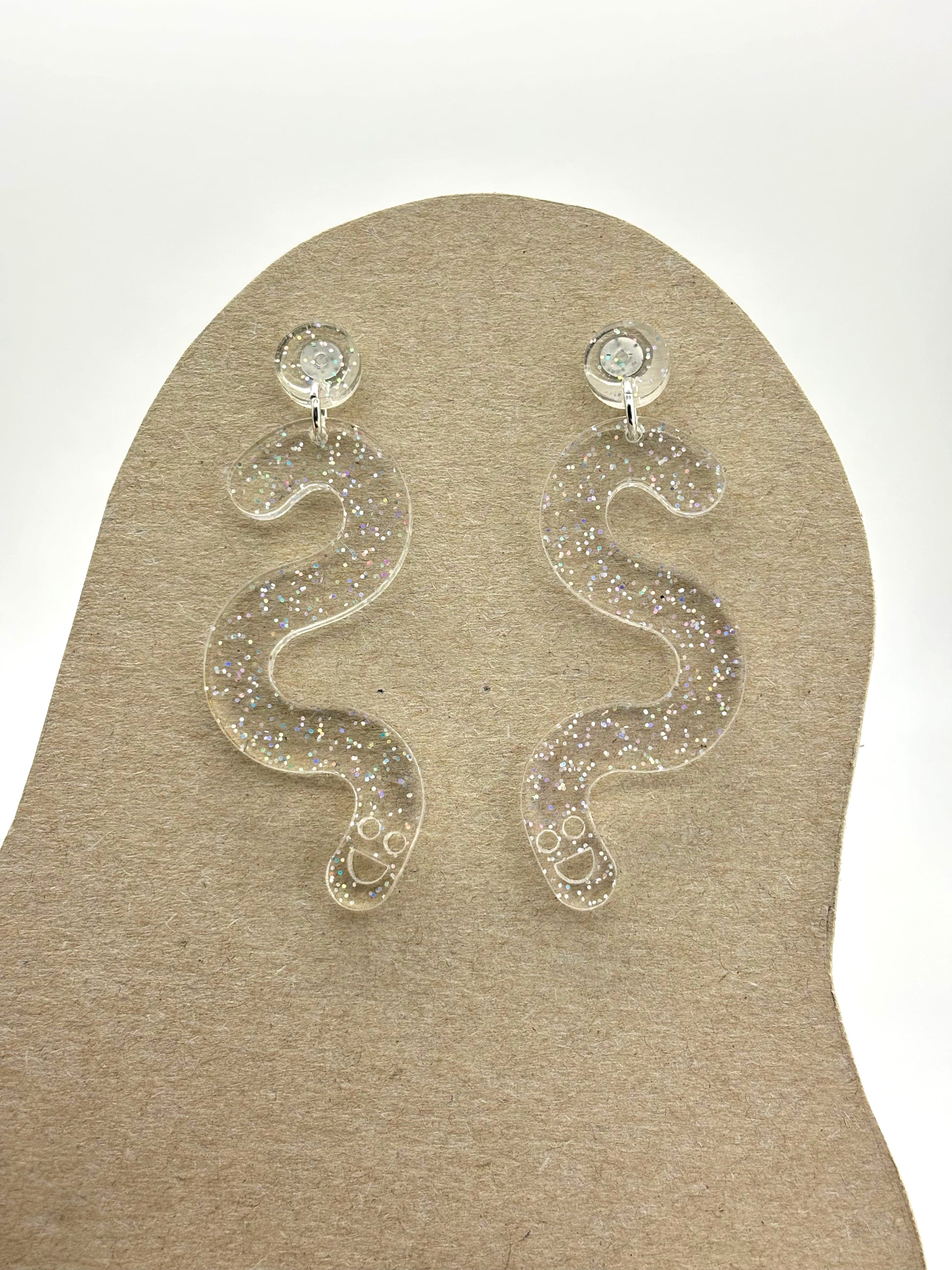 Glitter Worm Stud Earrings - Clear Rainbow image 6