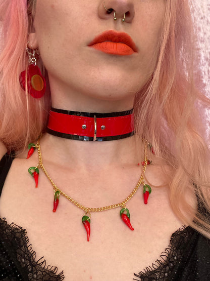Fringed PVC choker - Black & Red image 0