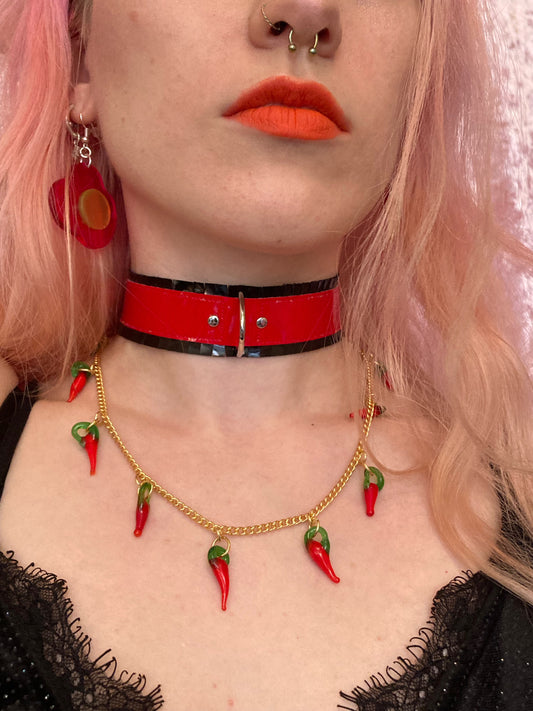 Fringed PVC choker - Black & Red image 0