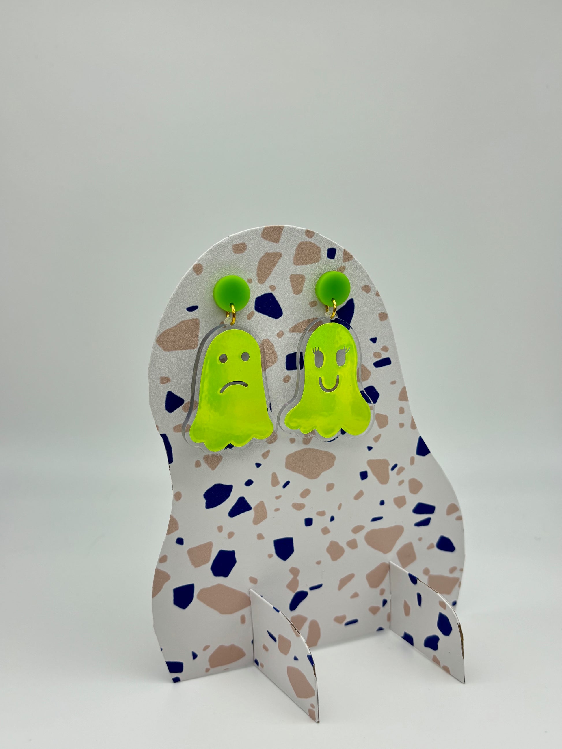 Holographic Ghost Earrings - Double Lime Green image 7