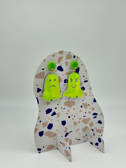 Holographic Ghost Earrings - Double Lime Green image 7