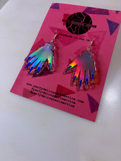 *Seconds* Sparkly Hand Acrylic Earrings - Silver Holo & Clear Holo Glitter image 10