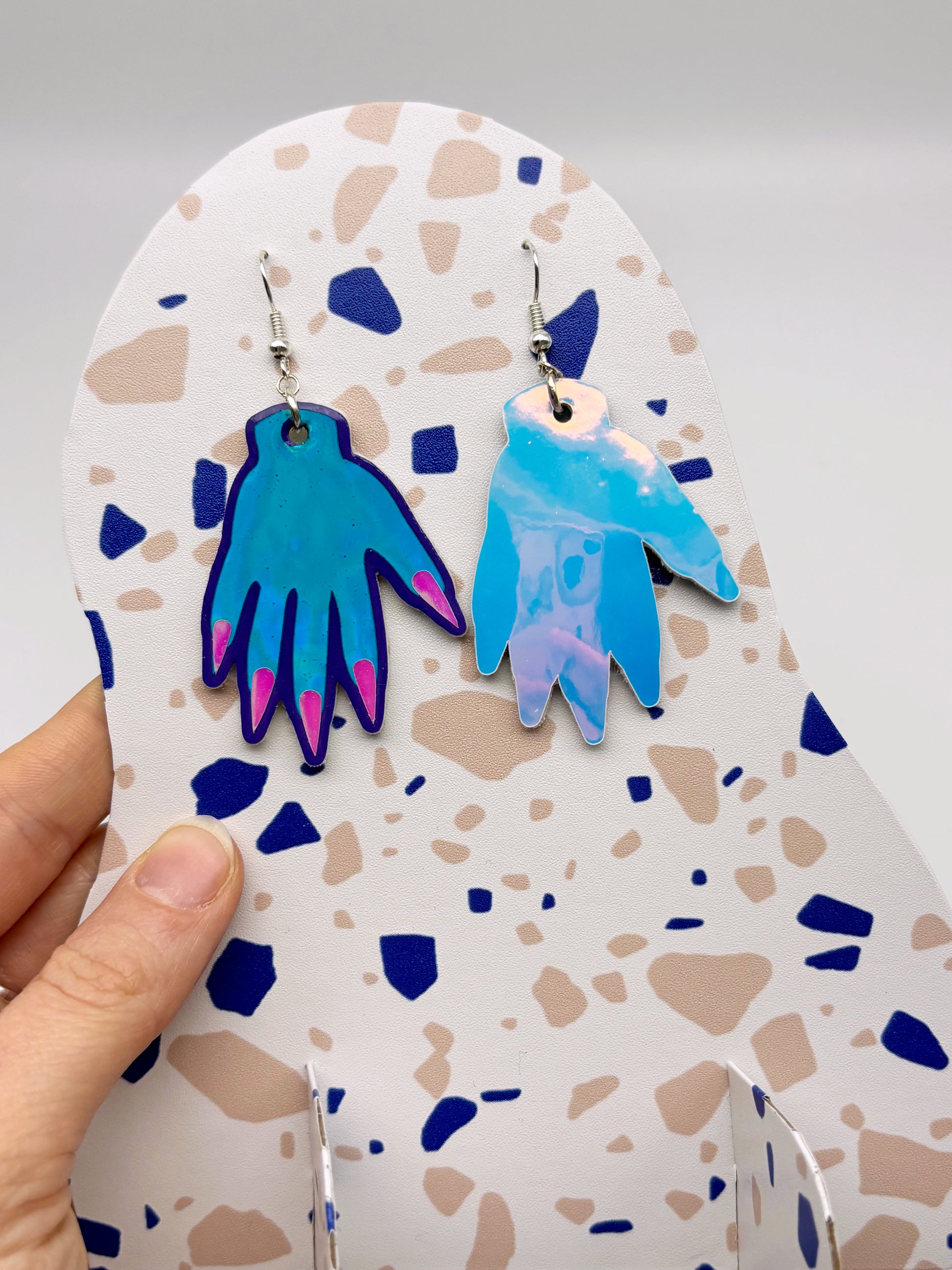 Sparkly Hand Earrings - Ocean Teal Holographic image 4