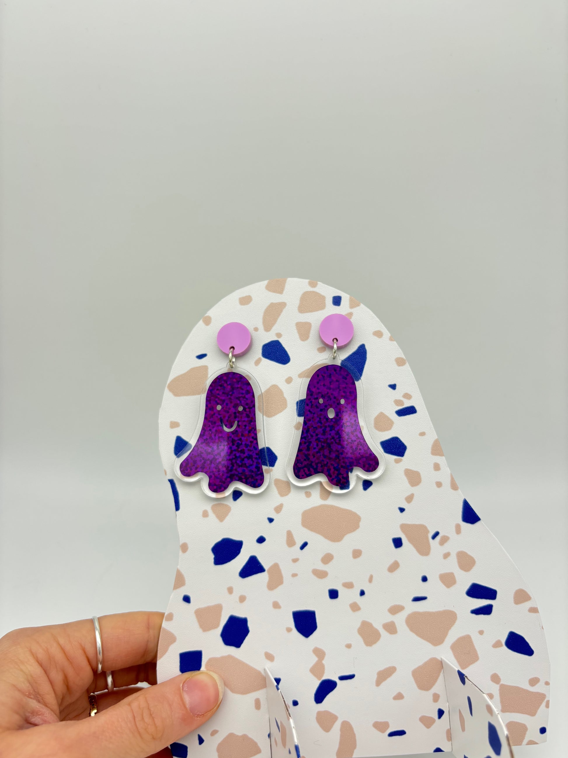 Holographic Ghost Earrings - Violet Shimmer image 1