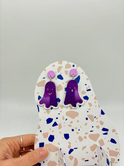 Holographic Ghost Earrings - Violet Shimmer image 1