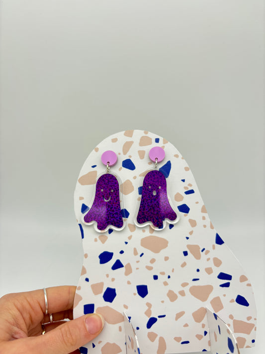 Holographic Ghost Earrings - Violet Shimmer image 1