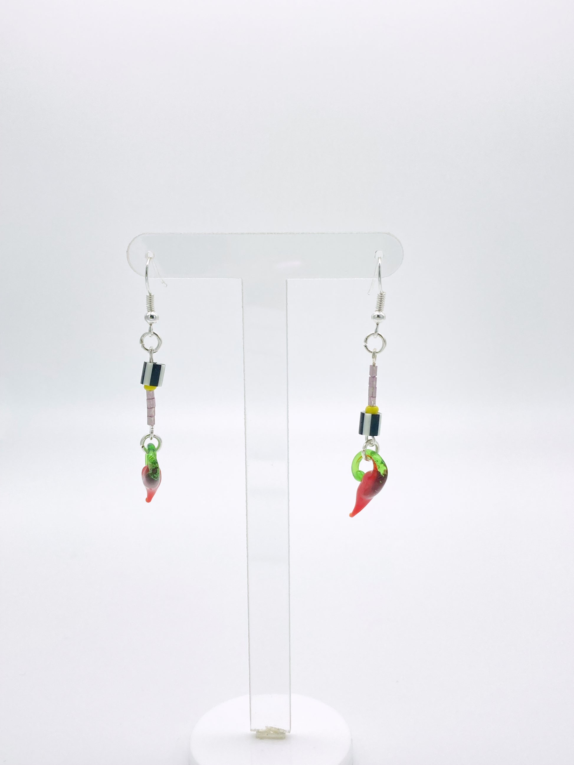 Abstract Chilli stripe b&w dangle earrings image 2