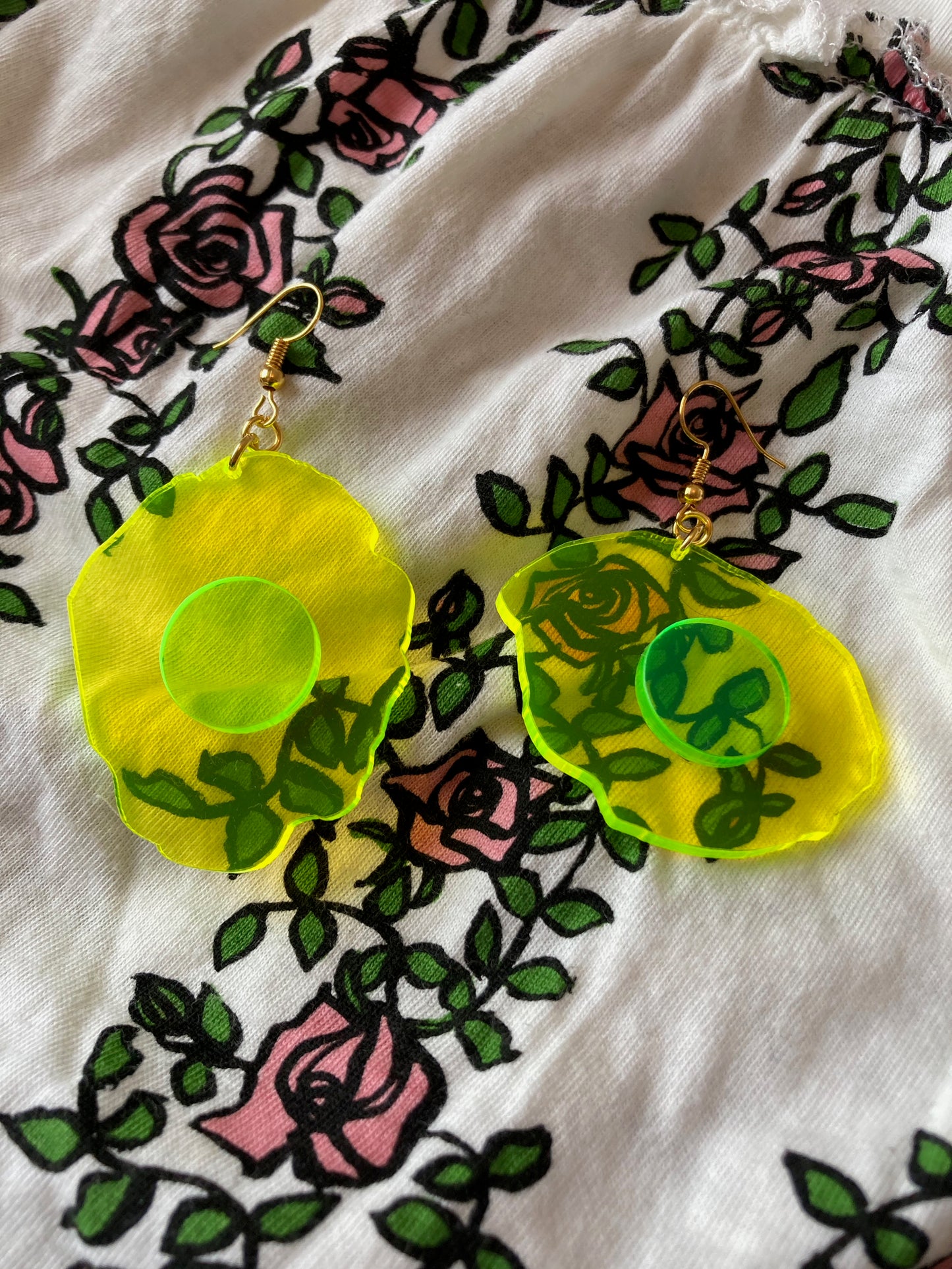 Neon Fluorescent Fried Egg Earrings - Big Yellow Wiggly Eggs image 7
