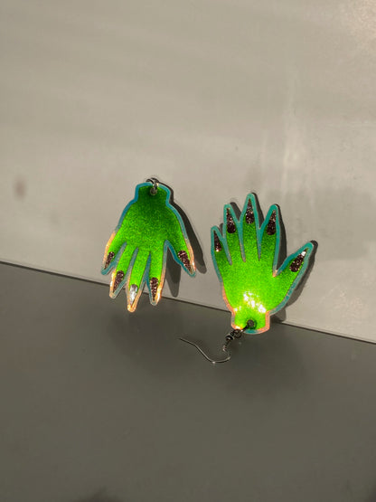 Sparkly Hand Earrings - Green Shimmer image 2