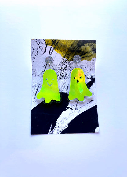 Holographic Ghost Earrings - Lime Green image 3