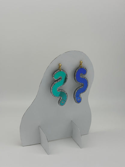 Glitter & Vinyl Worm Ball Stud Dangle Earrings - Jungle Cobalt image 4