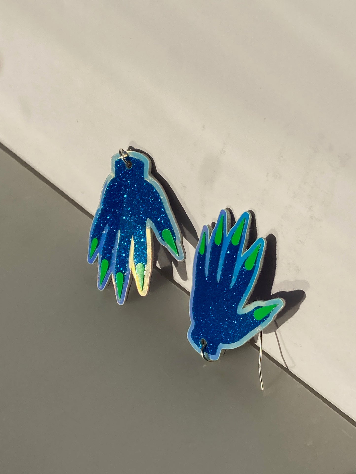 *Seconds* Sparkly Hand Earrings - Blue Glitter image 1