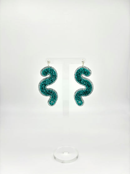 Layered Silver & Teal Glitter Acrylic Worm Ball Stud Earrings image 5