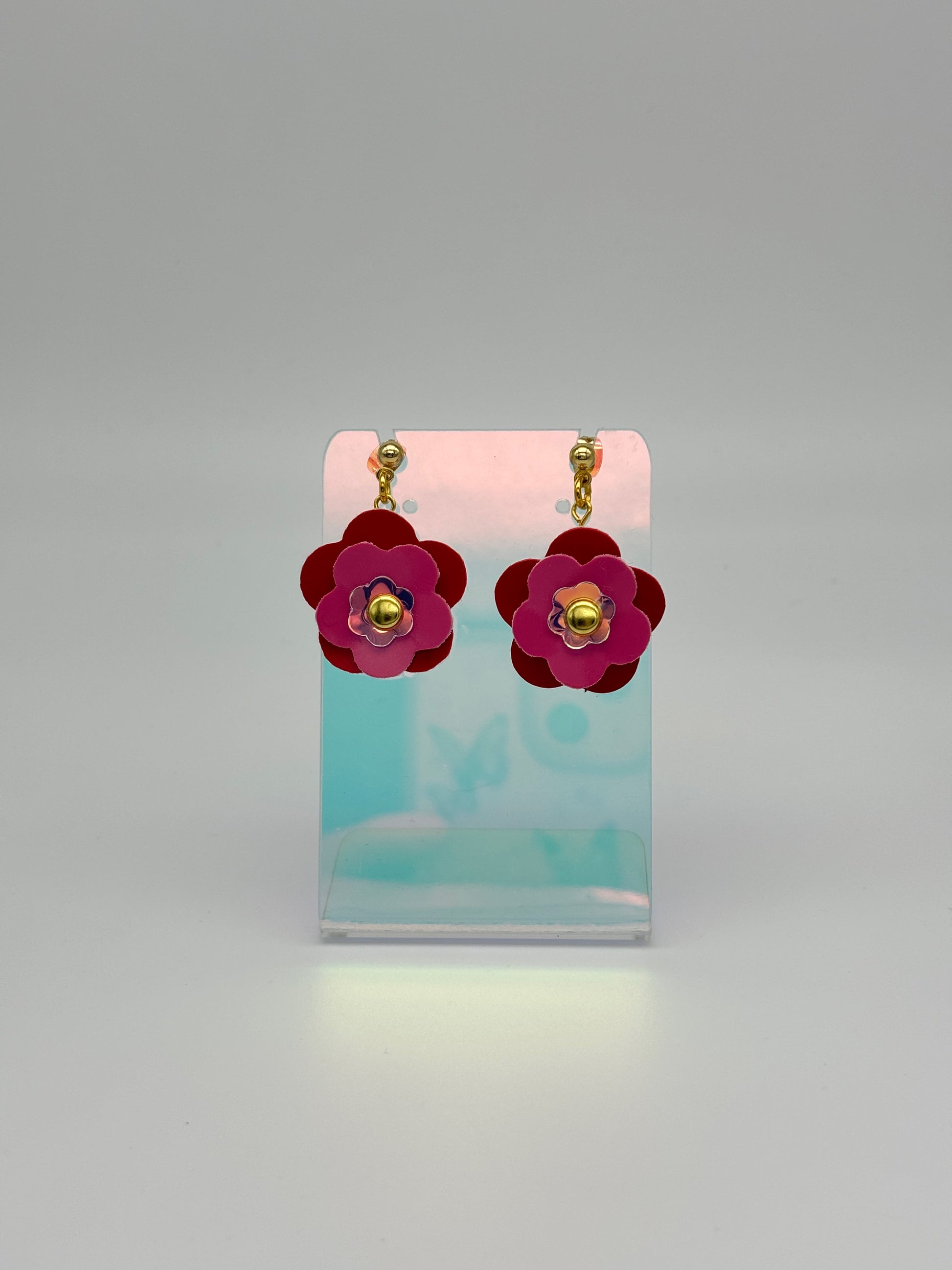 Mini Punk Flower Earrings - Red & Pink image 6