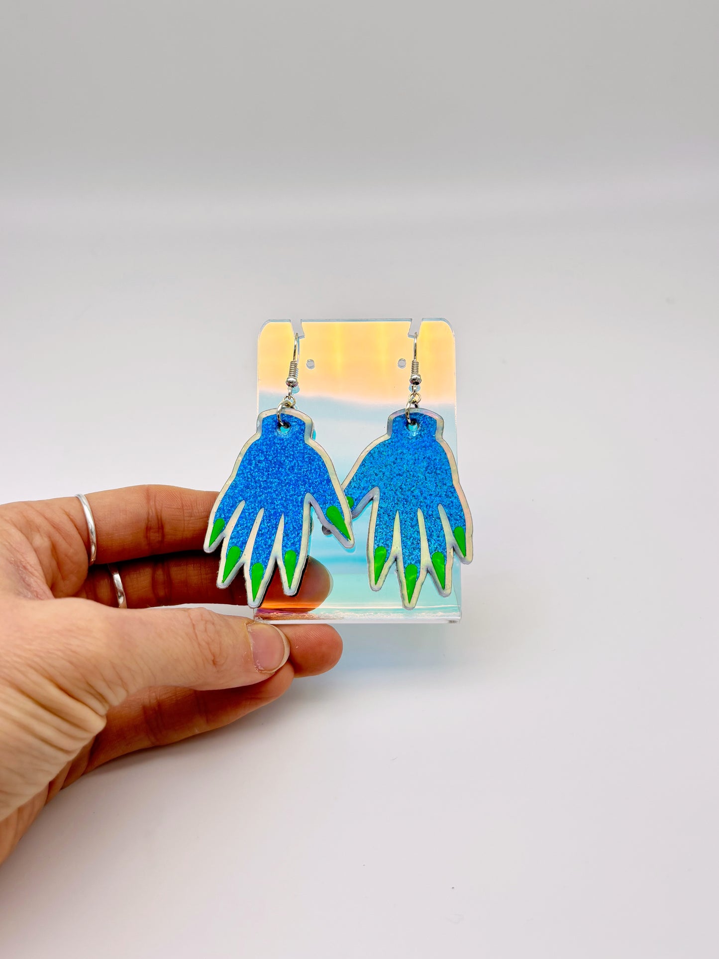 Sparkly Hand Earrings - Sky Blue Shimmer image 2