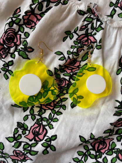 Neon Fluorescent Fried Egg Earrings - Big Yellow & White Eggs image 1