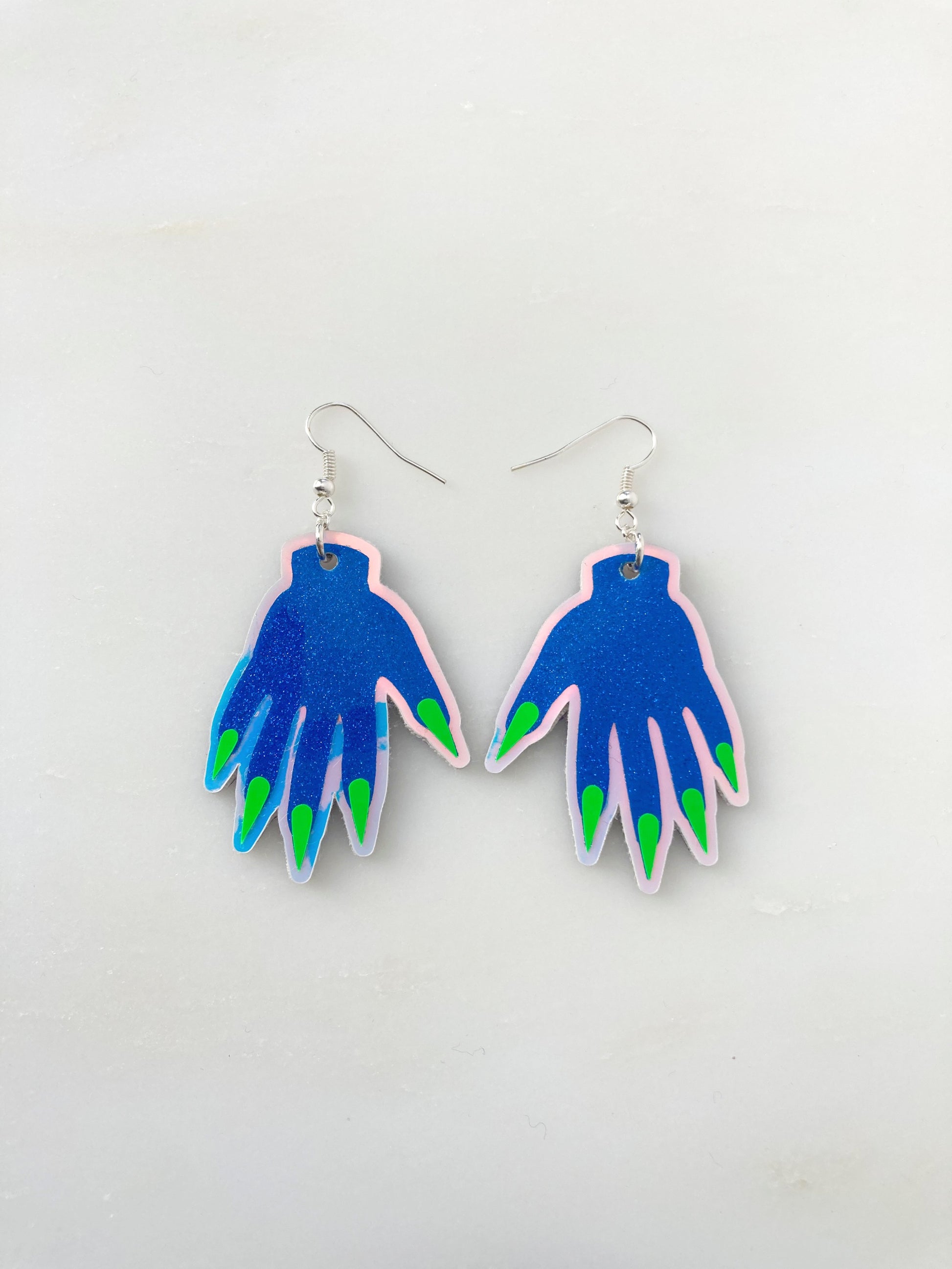 Sparkly Hand Earrings - Blue Glitter image 0