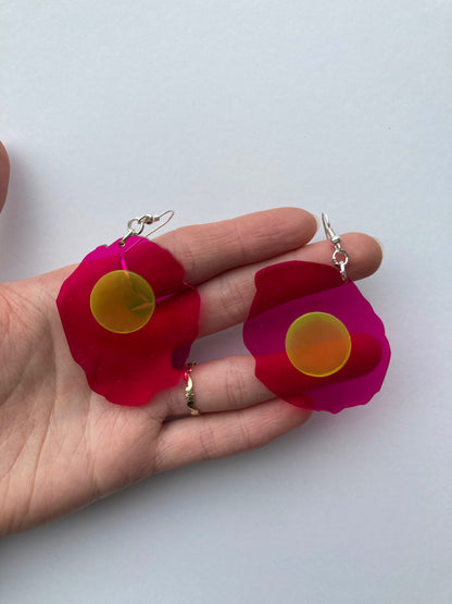 Neon Fluorescent Fried Egg Earrings - Big Pink Wiggly Eggs image 7