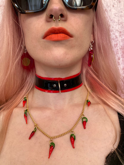 Fringed PVC choker - Red & Black image 1